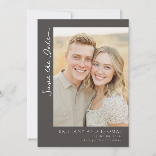 Romantische Beige Klassieke Foto Save The Date (Voorkant)