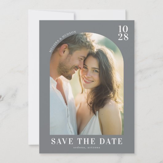 Romantische Beige Minimalistische Foto Save The Date (Voorkant)