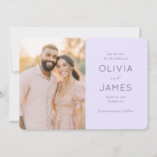 Romantische Beige Minimalistische Foto Save The Date (Voorkant)