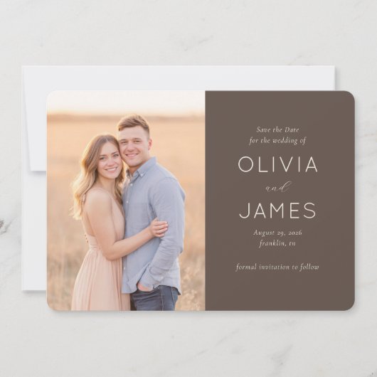Romantische Beige Moderne Foto Save The Date (Voorkant)