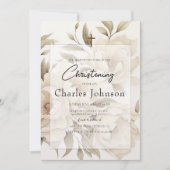 Romantische beige pioenen Floral  Zoondoop Kaart (Voorkant)