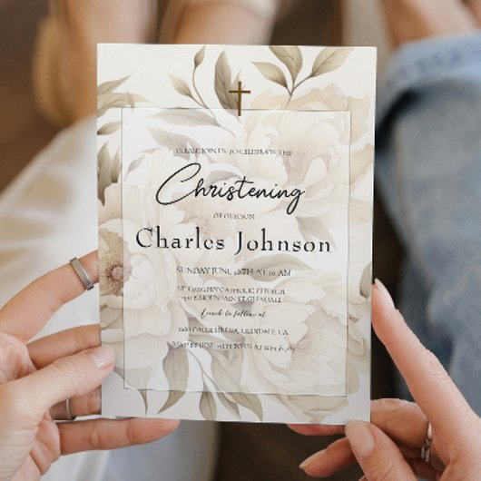 Romantische beige pioenen Floral  Zoondoop Kaart