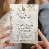 Romantische Beige Pioenjes Bloemen  Meisje Doop Kaart