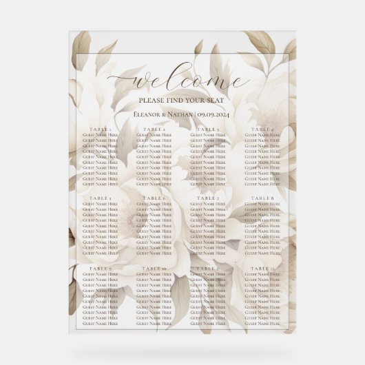 Romantische Beige Pioenrozen Bloemen Zitkaarten Acryl Bord (Voorkant)