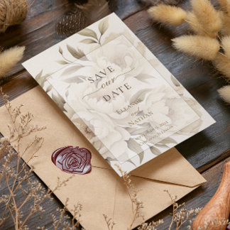 Romantische Beige Pioenrozen Bloemige Vintage Herf Save The Date