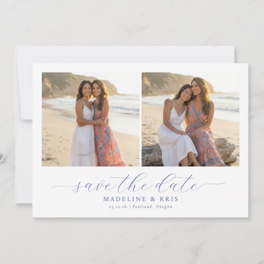 Romantische beige strandfotocollage save the date (Voorkant)