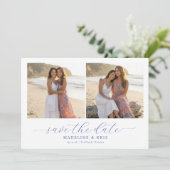Romantische beige strandfotocollage save the date (Staand voorkant)