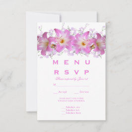 Romantische Belladonna-lelies Huwelijksmenu RSVP Kaartje