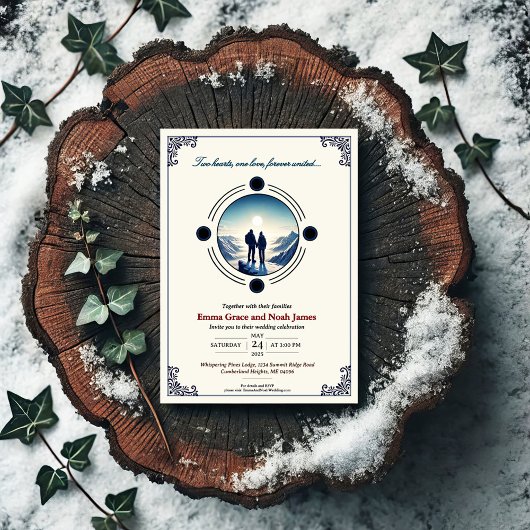 Romantische berg avontuur bruiloft uitnodiging