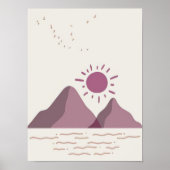 Romantische Bes Abstracte Kunst Zonsondergang Berg Poster (Voorkant)