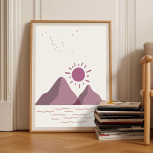 Romantische Bes Abstracte Kunst Zonsondergang Berg Poster
