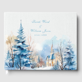 Romantische besneeuwde kerk bruiloft gastenboek