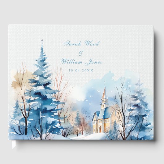 Romantische besneeuwde kerk bruiloft gastenboek (Voorkant)