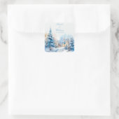 Romantische besneeuwde kerk bruiloft vierkante sticker (Tas)