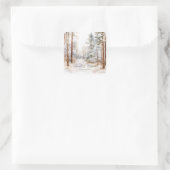 Romantische besneeuwde winter bos bruiloft vierkante sticker (Tas)