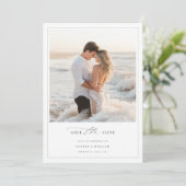 Romantische Bestemming Strand Foto Lijst bruiloft Save The Date (Staand voorkant)