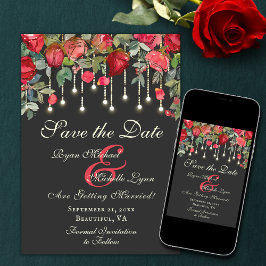 Romantische betoverende rode rozentuin bloemenbrui save the date