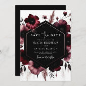 Romantische bewerkbare Bourgondische bruiloft Save The Date (Voorkant / Achterkant)
