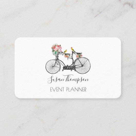Romantische  Bicycle Flowers Event Planner Visitekaartje (Voorkant)