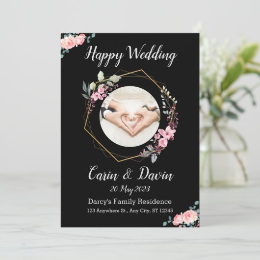 Romantische Black Calligraphy All Trouw uitnodigin Kaart (Staand voorkant)