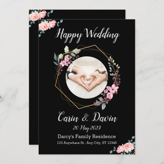 Romantische Black Calligraphy All Trouw uitnodigin Kaart (Voorkant / Achterkant)