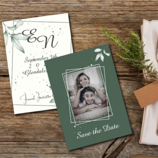 Romantische bladeren Bewaar de datum Foto uitnodig Kaart