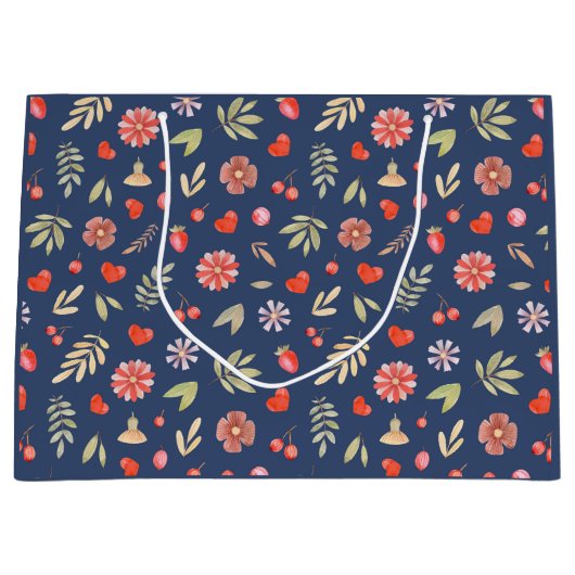 Romantische bladeren en bloemen groot cadeauzakje (Voorkant)