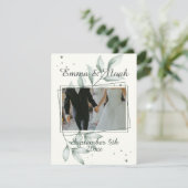 Romantische bladeren fotosjabloon bruiloft dank u save the date (Staand voorkant)