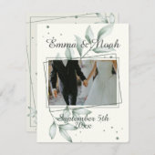 Romantische bladeren fotosjabloon bruiloft dank u save the date (Voorkant / Achterkant)