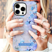 Romantische Blau en Grijs Naam Bloem Case-Mate iPhone Case