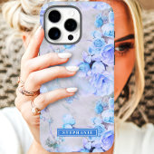 Romantische Blau en Grijs Naam Bloem Case-Mate iPhone Case