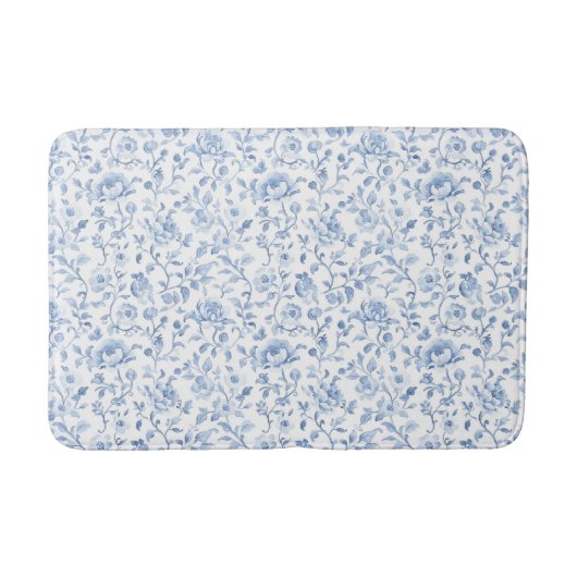 Romantische Blau Witte Bloemen Badmat (Voorkant)