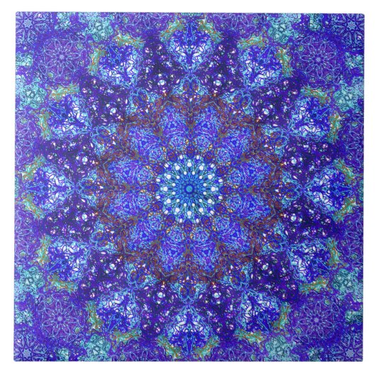 Romantische blauw-gekleurde mandala ornament arabe tegeltje (Voorkant)