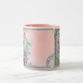 ROMANTISCHE, BLAUW GROENE BLOEMIGE ROZEN MET DUIF TWEEKLEURIGE KOFFIEMOK (Center)