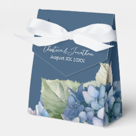Romantische blauwe aquarel hortensia bloemen op ma bedankdoosjes