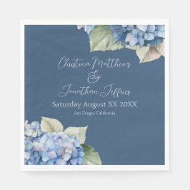Romantische blauwe aquarel hortensia bloemen op ma servet