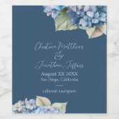 Romantische Blauwe Aquarel Hydrangea Bloemen op Ma Wijn Etiket (Enkel label)