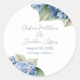Romantische Blauwe Aquarel Hydrangea Bloemen Ronde Sticker