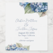 Romantische Blauwe Aquarel Hydrangea Bloemen Wijn Etiket (Enkel label)