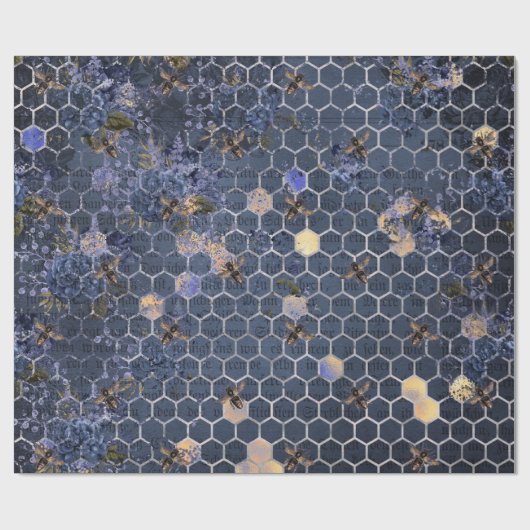 -Romantische blauwe-bijenbloemen Cadeaupapier (Vlak)