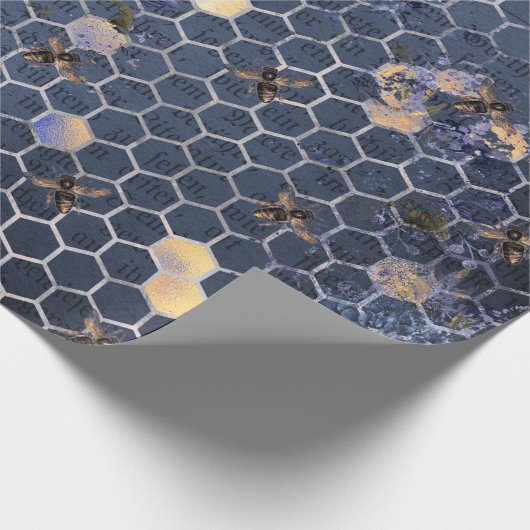 -Romantische blauwe-bijenbloemen Cadeaupapier (Hoek)