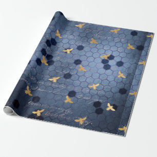 -Romantische blauwe-bijenbloemen Cadeaupapier
