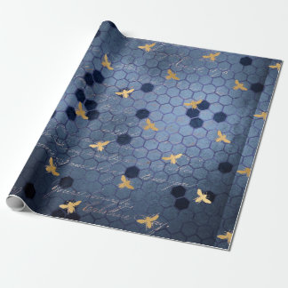 -Romantische blauwe-bijenbloemen Cadeaupapier