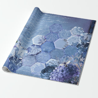 -Romantische blauwe-bijenbloemen Cadeaupapier