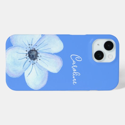 Romantische Blauwe Bloem Aquarel Aangepaste Naam Case-Mate iPhone Case (Achterkant (horizontaal))