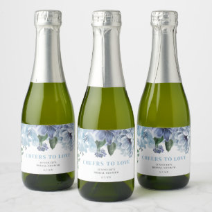 Romantische blauwe bloem bruiloft feest cadeau sparkling wijnetiket