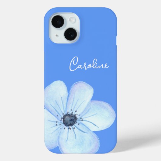 Romantische Blauwe Bloem Waterverf Aangepaste Naam Case-Mate iPhone Case (Achterkant)