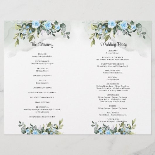 Romantische Blauwe bloemen en eucalyptus en goud (Achterkant)