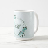 Romantische blauwe bloemen en groene bladeren koffiemok (Voorkant rechts)