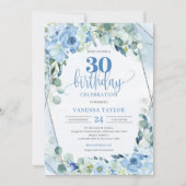 Romantische blauwe bloemen eucalyptus en zilver 30 kaart (Voorkant)